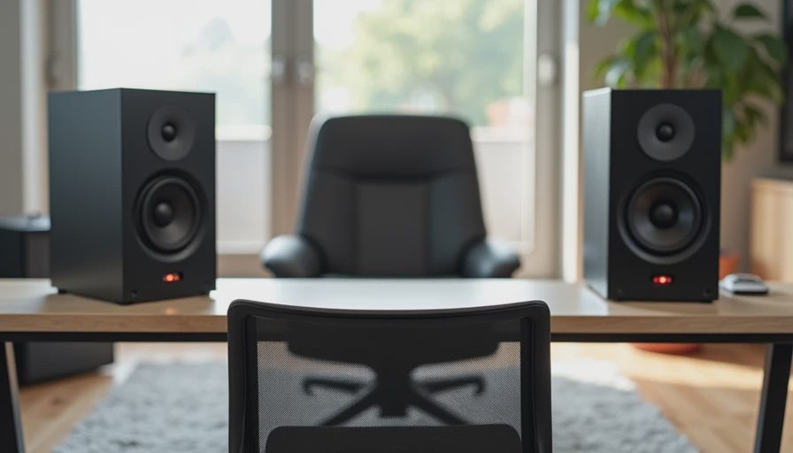 Overhead view of correctly placed active speakers forming a triangle with the listening position and a rug on the floor.