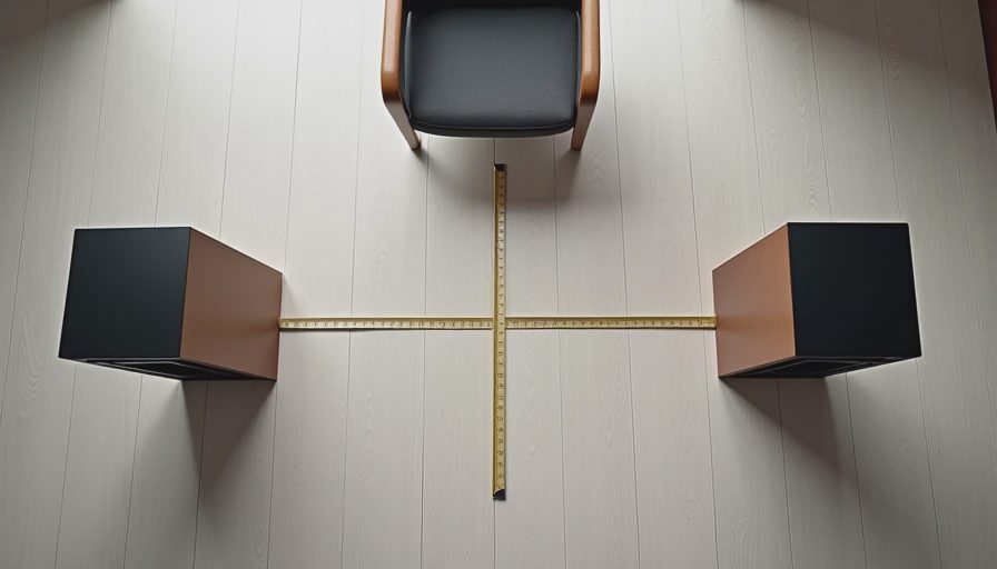 Overhead view of bookshelf speakers and listening position forming an equilateral triangle with distance markers.